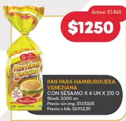 Supermercados Tadicor Pan para hamburguesa veneziana oferta