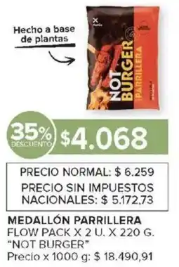 Carrefour Not burger medallón parrillera flow pack oferta