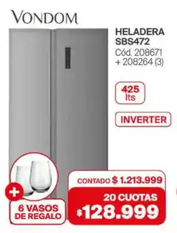 Naldo Lombardi VONDOM heladera inverter + 6 vasos oferta