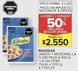Carrefour La salteña ravioles jamón y mozzarella flow pack oferta