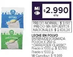 Carrefour Carrefour classic leche en polvo entera/descremada pouch oferta