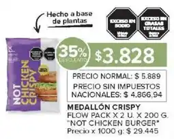 Carrefour Not chicken burger medallón crispy flow pack oferta
