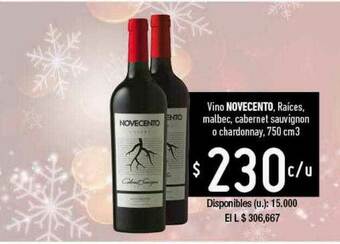 Cooperativa Obrera Vino Novecento Raíces Malbec Cabernet Sauvignon O Chardonnay oferta