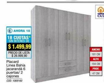 Rio Shop Deco Placard Linea Bahía Jacarandá 6 Puertas 2 Cajones oferta