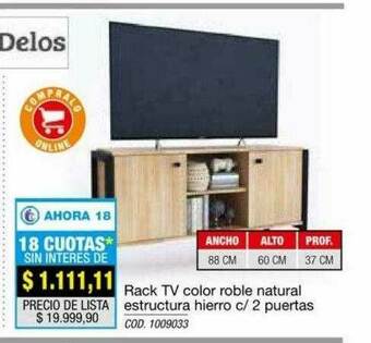 Rio Shop Deco Rack Tv Color Roble Natural Estructura Hierro C 2 Puertas oferta