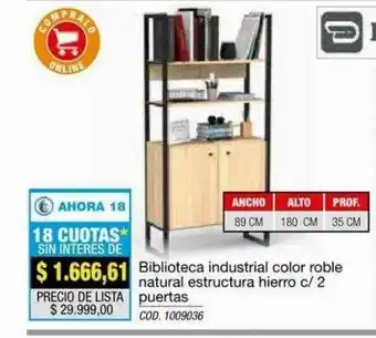 Biblioteca Industrial Color Roble Natural Estructura Hierro C 2 Puertas