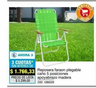 Reposera Faraon Plegable Caño 5 Posiciones Apoyabrazo Madera