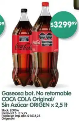 Supermercados Buenos Días Coca cola gaseosa bot. no retornable original/ sin azúcar origen oferta
