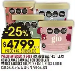 Coto Gio frambuesas/frutillas congeladas bañadas con chocolate oferta