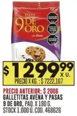 Coto 9 de oro galletitas avena y pasas oferta
