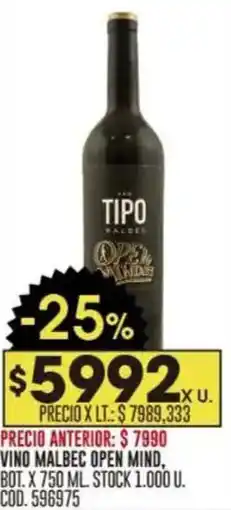 Coto Tipo vino malbec open mind oferta