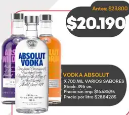 Supermercados Tadicor Absolut vodka varios sabores oferta