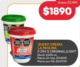 Supermercados Tadicor La paulina queso crema original/light oferta