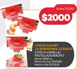 Supermercados Tadicor La serenísima clásico yogur vainilla serenísima clásico x 900 g vainilla/ frutilla/durazno oferta