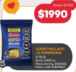 Supermercados Tadicor La serenisima queso rallado oferta
