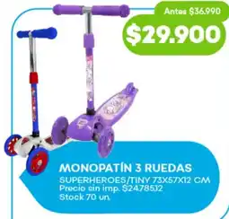 Supermercados Tadicor Monopatín 3 ruedas superheroes/tiny oferta