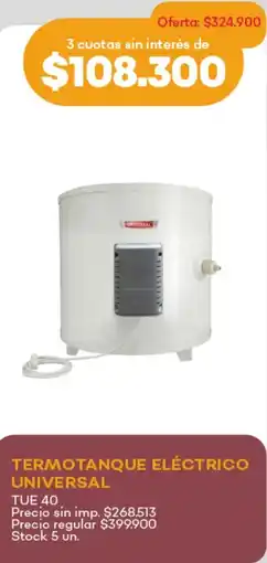 Supermercados Tadicor Termotanque eléctrico universal oferta