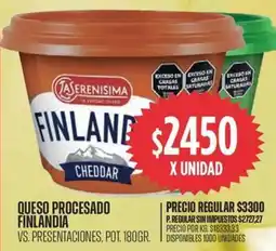 Supermercados Vea Finlandia queso procesado vs. presentaciones, pot. oferta