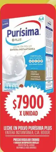 Supermercados Vea Purísima plus leche en polvo entera instantánea, cja. oferta