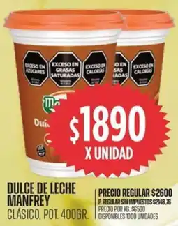 Supermercados Vea Manfrey dulce de leche clásico, pot. oferta