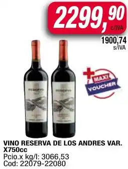 Maxiconsumo Vino reserva de los andres var. oferta