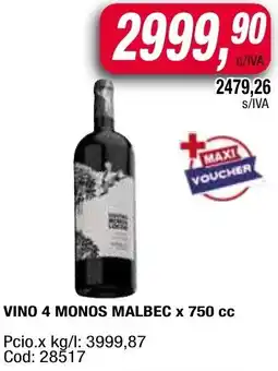 Maxiconsumo Malbec vino 4 monos oferta