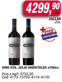 Maxiconsumo Sta. julia vino varietales oferta