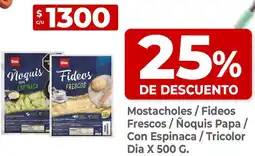Supermercados DIA Dia mostacholes / fideos frescos / ñoquis papa/ con espinaca / tricolor oferta