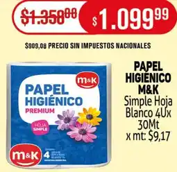 Makro M&K papel higiénico simple hoja blanco oferta
