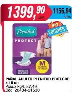 Maxiconsumo Pañal Adulto Plenitud Prot. Gde x 16un oferta