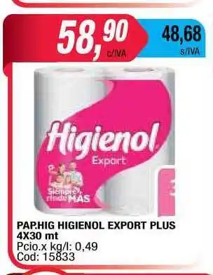 Maxiconsumo Pap.higienico Higienol Export Plus 4x30 Mt oferta