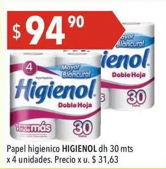 Hergo Higienol Papel Higienico Dh 30 Mts X 4 Unidades oferta