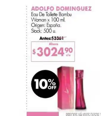 Adolfo Dominguez Eau De Toilette Bambu Woman x 100ml