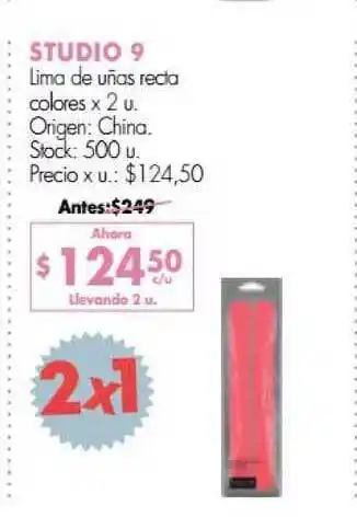 Studio 9 Lima De Uñas Recta Colores x 2 u