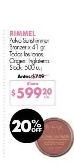 Simplicity Rimmel Polvo Sunshimmer Bronzer x 41gr oferta