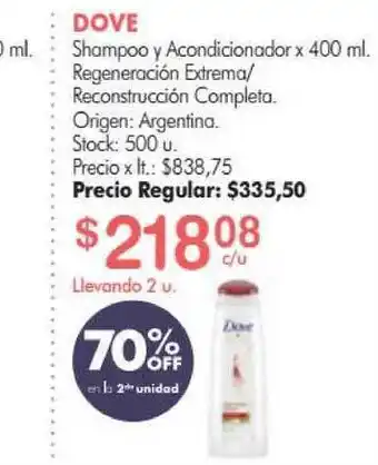 Simplicity Dove Shampoo Y Acondicionador x 400ml oferta
