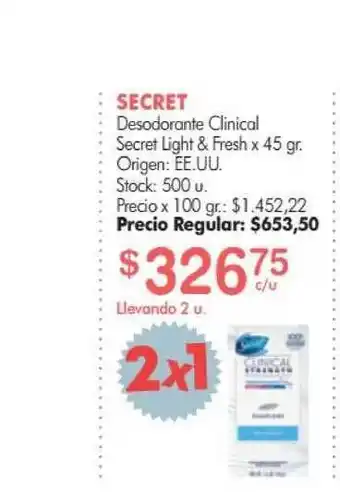 Simplicity Secret Desodorante Clinical Secret Light & Fresh x 45gr oferta