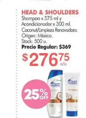Head & Shoulders Shampoo x 375ml Y Acondicionador x 300ml