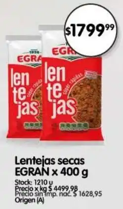 Supermercados Buenos Días Egran lentejas secas oferta