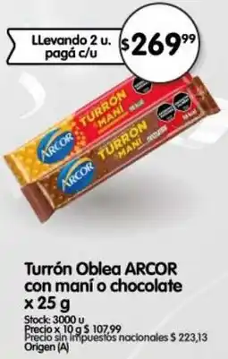 Supermercados Buenos Días Arcor turrón oblea con maní o chocolate oferta