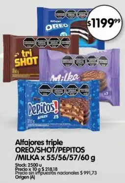 Supermercados Buenos Días Oreo/shot/pepitos/milka alfajores triple oferta