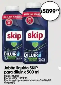 Supermercados Buenos Días Skip jabón líquido para diluir oferta