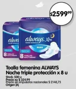 Supermercados Buenos Días Always noche toalla femenina triple protección oferta