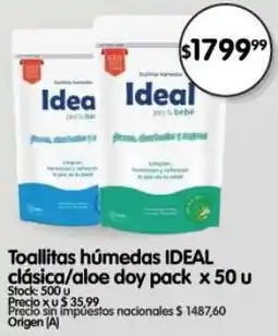 Supermercados Buenos Días Ideal toallitas húmedas clásica/aloe doy pack oferta
