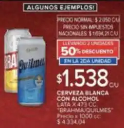 Carrefour Brahma quilmes cerveza blanca con alcohol lata oferta