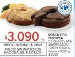 Carrefour Rosca tipo europea de chocolate/ marmolada limon oferta