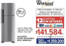 Carrefour Whirlpool heladera acero inoxidable oferta