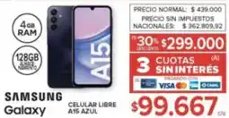 Carrefour Samsung galaxy celular libre A15 azul oferta