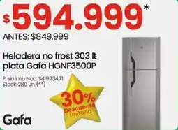 Changomas Gafa heladera no frost 303 L plata oferta