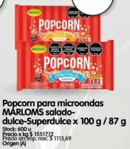 Supermercados Buenos Días Marloms popcorn para microondas oferta